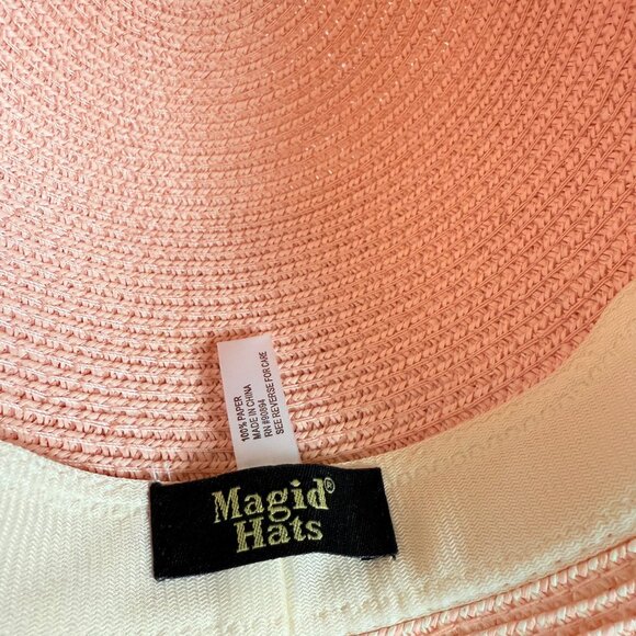 Magid Hats Rolled Wide Brim Sun Hat Pink Ombre Straw Ponytail Hair Bun Notch - Picture 2 of 10